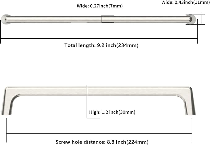 10 Pack Brushed Satin Nickel Cabinet Pulls 8.8 Inch Kitchen Cabinet Handles Cabinet Hardware Kitchen Handles for Cabinets Cupboard Handles Nickel Dresser Pulls Drawer Handle