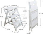 KINGBO Step Stool for Adults/Step Ladder/Counter Chair, 3-Step Folding Portable Wooden Step Stool, Anti-Slip & Lightweight (White)