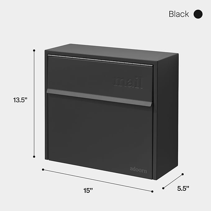 Wall Mount Mailbox - Small, Anti-Theft Locking Mailbox, Weatherproof Mailboxes for Outside The House, 13.5" H x 15" L x 5.5" D (Black)