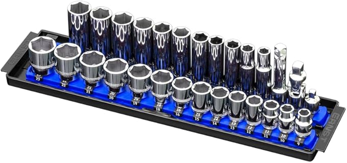 Ernst Manufacturing - 8496 Socket Boss 2-Rail 3/8-Inch-Drive Socket Organizer, 13-Inch, Blue - Made in USA