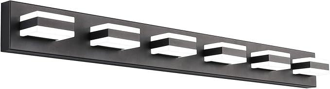 SOLFART Modern LED Vanity Light Matt Black Vanity Light Bathroom Lighting Fixture Over Mirror 6 Lights