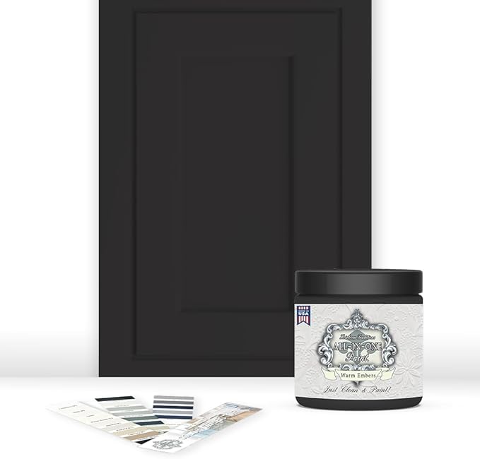 ALL-IN-ONE Paint, Durable cabinet and furniture paint. Built in primer and top coat, no sanding needed. Includes our 30 featured color card - Warm Embers (warm black), 8oz Sample