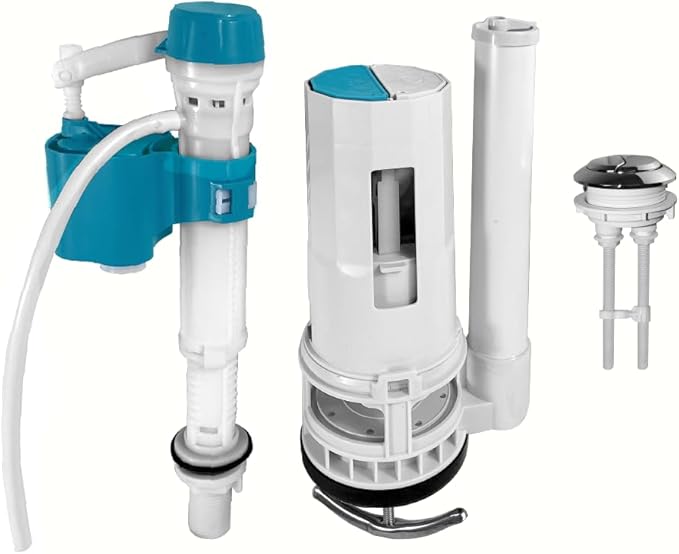 2-Inch Top Dual Flush Valve Repair Kit for One Piece Toilet (10"-13" Tank Height) - Fits 2.44"-2.83" Drain Holes | Includes 2-Inch Flush Valve, 2.2" Thread Push Button, Fill Valve