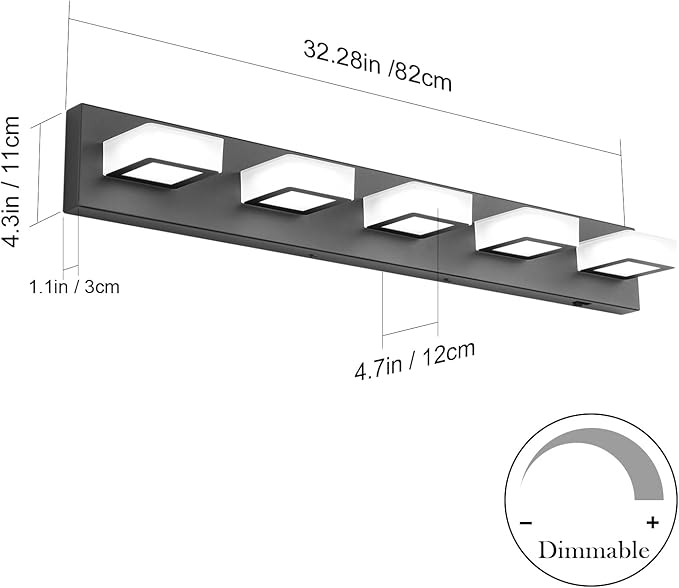 Ralbay 5 Color Temperature 5 Lights Black Vanity Lights 34inch Dimmable Acrylic Modern LED Black Bathroom Vanity Lighting Fixtures