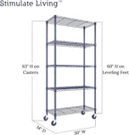 30"x14"x60" PRIME HEAVY DUTY Black 5-Tier Wire Shelving 1,750 LBS MAX Capacity Storage Rack for Commercial, School, Home, Garage, Warehouse, Industrial, and Hospital Uses (with Wheels)