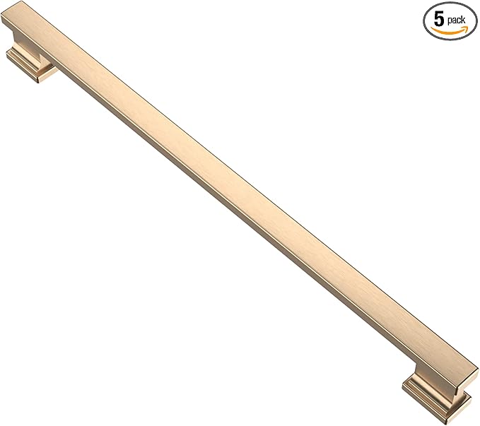 Alzassbg 5 Pack Brushed Brass Cabinet Pulls, 10 Inch(254mm) Hole Centers Gold Kitchen Cabinet Handles for Cabinets and Drawers AL3061BB
