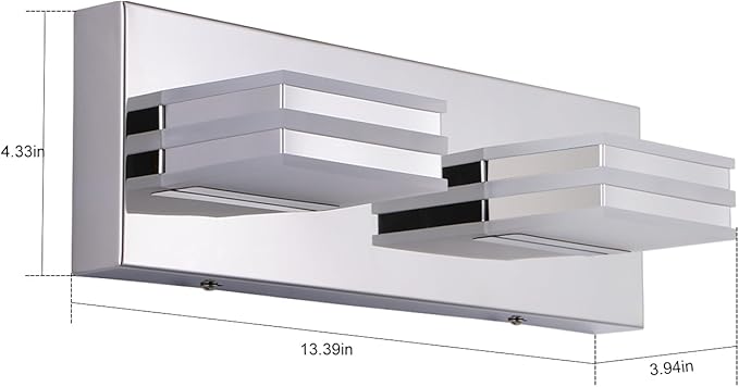 LED Vanity Light Bar 2 light Bathroom Mirror Light Fixtures Modern 12W Bath Lamps Over Mirror 14 Inch Bathroom Wall Lighting Fixtures Chrome Restroom Lights Fixtures over Sink Acrylic Vanity Sconces