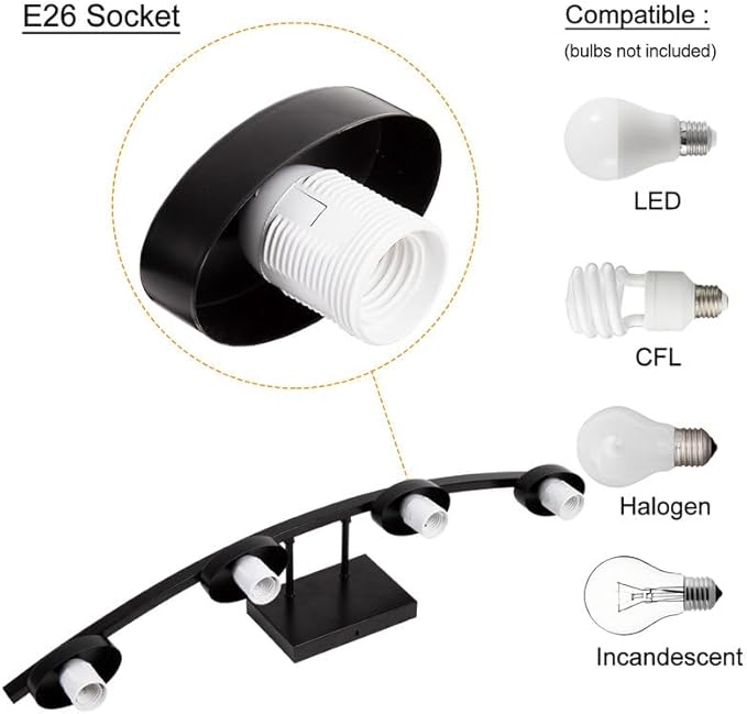 4-Light Matte Black Vanity Light Fixture with White Glass Shade for Bathroom Over Mirror, 31.5 Inches