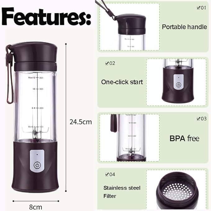 Personal Blender for Shakes and Smoothies, Portable Blender, Mini Small Juice Mixer machine for Kitchen, Office, Gym, 4000mAh