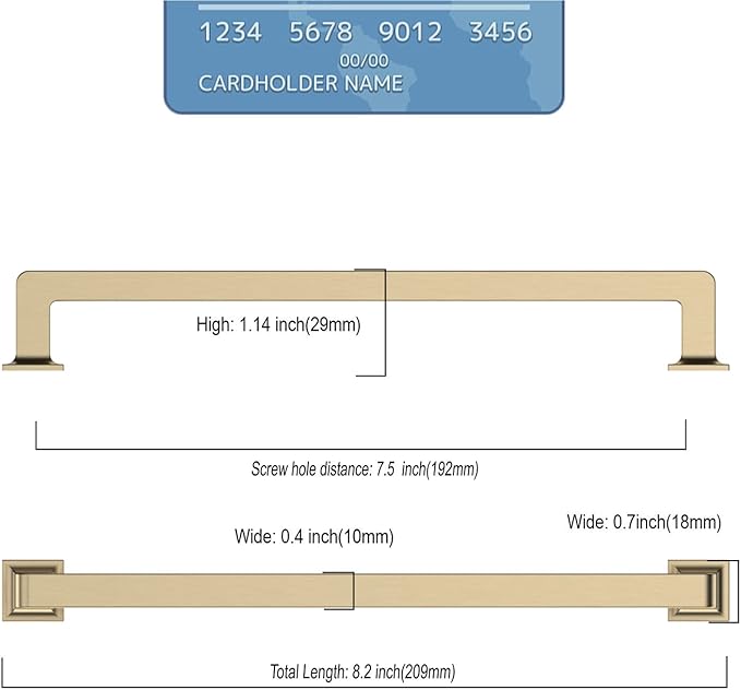 6 Pack 7.5 Inch Cabinet Handles - Brushed Brass Kitchen Pulls - Gold Hardware for Cabinets