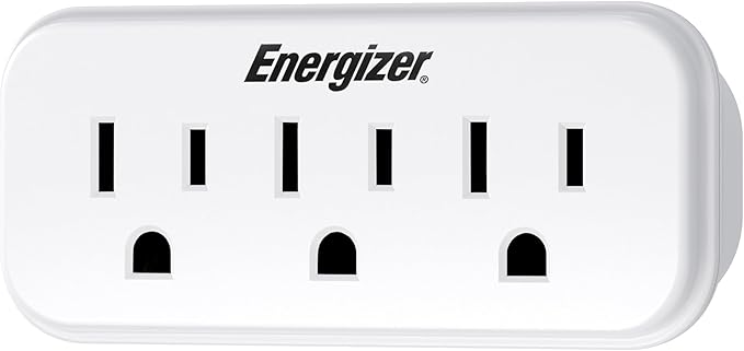 Energizer 3 Device Multi Plug Wall Outlet Extender - 3 AC Power Outlets Grounded Power Strip Expander Plug in Adapter