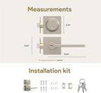 Mega Handles Prime Entrance Combo, Entry Lever Door Handle and Single Cylinder Deadbolt Lock and Key Combo, Heavy Duty Square Locking Door Levers Set for Left or Right-Handed Doors - Satin Nickel