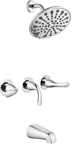 gotonovo 3 Handle Tub Shower Faucet Set, Bathtub Shower Fixture,Bathroom Tub and Shower Faucet Combo Shower System Complete Tub and Shower Trim Kit with 6 Settings Showerhead Polished Chrome