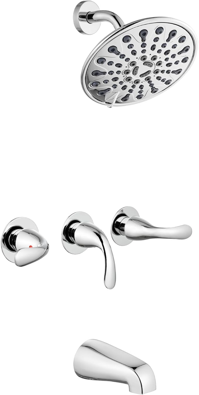 gotonovo 3 Handle Tub Shower Faucet Set, Bathtub Shower Fixture,Bathroom Tub and Shower Faucet Combo Shower System Complete Tub and Shower Trim Kit with 6 Settings Showerhead Polished Chrome
