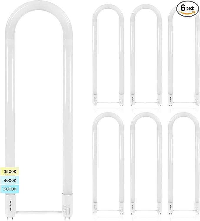Luxrite U Bend LED Tube Light, T8 T12, 17.5W (32W Equivalent), 3 Colors 3500K | 4000K | 5000K, 2100 Lumens, Fluorescent Light Tube Replacement, Direct or Ballast Bypass, UL Certified, G13 Base, 6-Pack