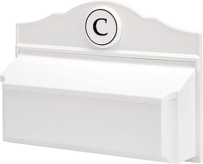 Whitehall Custom Wall Mount Mailbox Package - Mail Box with Monogram, Sand Cast Aluminum, Classic Design White Personalized in Black