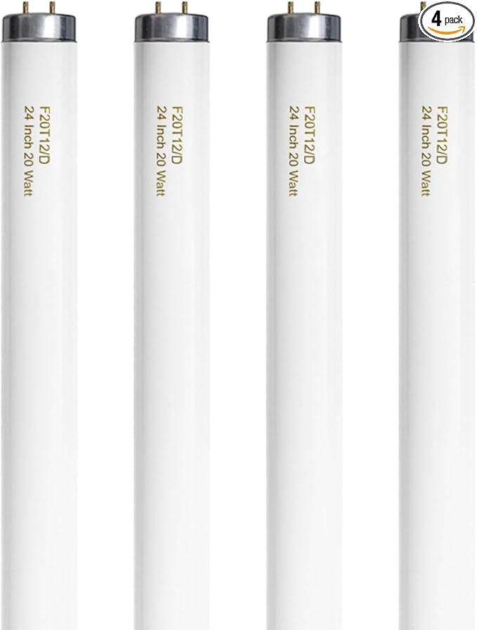 T12 Fluorescent Tube Light Bulb 20 Watt Daylight, F20T12/D Replacement for 79042 F20T12/SUN/ECO F20T12/D/ECO 273284 F20T12/D/ALTO 1100 Lumen G13 Base, 24 Inch 4 Count