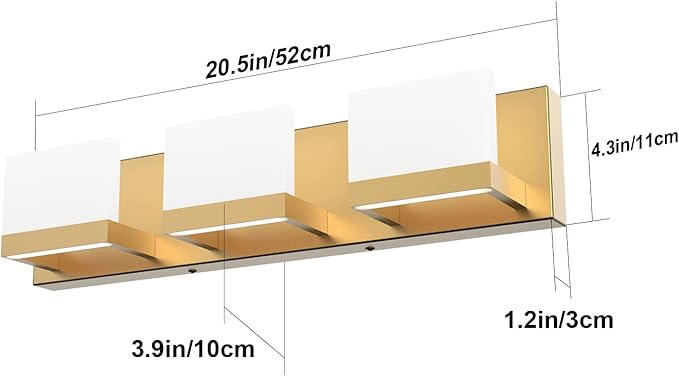 Tipace Gold Bathroom Vanity Light Fixtures Modern LED 3 Lights Vanity Light for Bathroom Up and Down Wall Light Fixtures 6000K