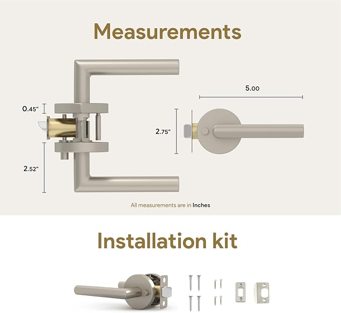Mega Handles Ronn Privacy Lever & Lock Door Handle Set for Hallway, Closet and Bathroom, Keyless Lock, Heavy Duty Door Levers, Fits All Standard Door Sizes, Screws Included - Satin Nickel (1 Pack)