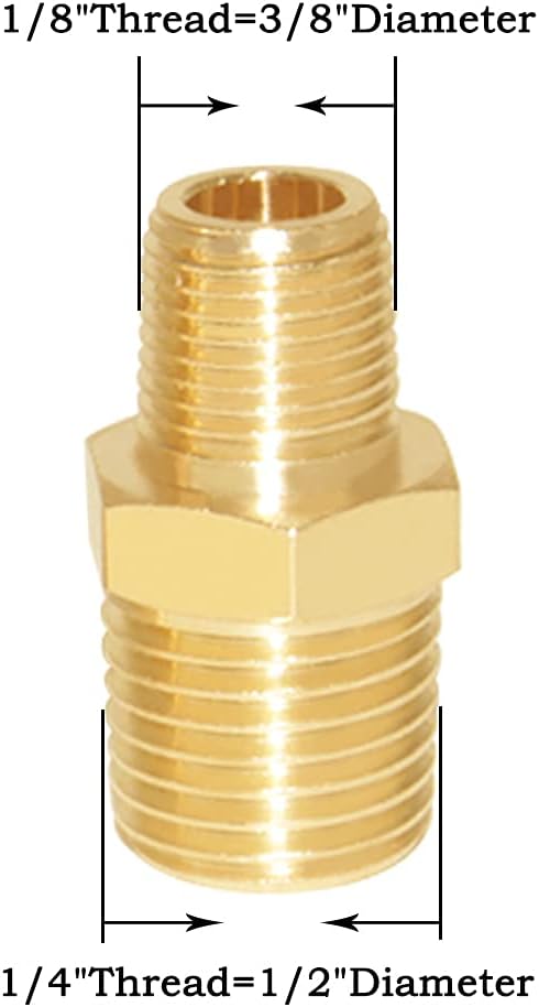 Joywayus 1/4" NPT Male × 1/8" NPT Male Brass Pipe Fitting Adapter