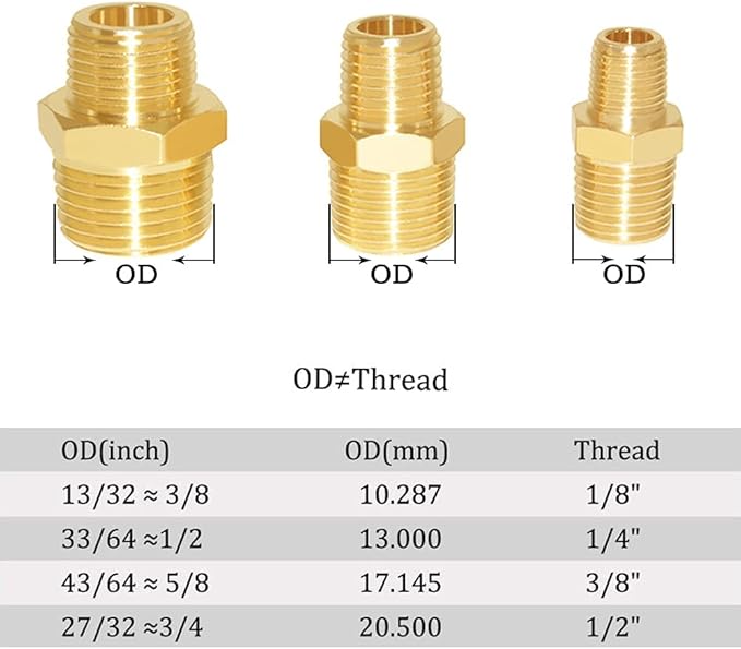 Joywayus 2PCS 1/2" NPT Male × 3/8" NPT Male Hexagon Brass Pipe Fitting Adapter