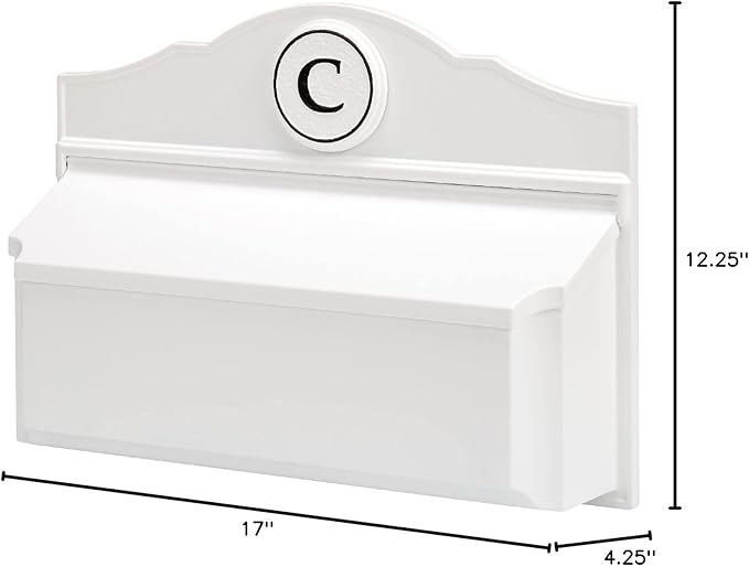 Whitehall Custom Wall Mount Mailbox Package - Mail Box with Monogram, Sand Cast Aluminum, Classic Design White Personalized in Black