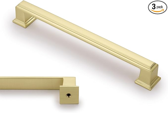 3 Pack 6.3 Inch(160mm) Hole Center Brushed Gold Modern Cabinet Pulls Kitchen Cabinet Handles Kitchen Cabinet Hardware Timeless Drawer Pulls for Dresser Cupboard Wardrobe, B-Gold(6.3x3)