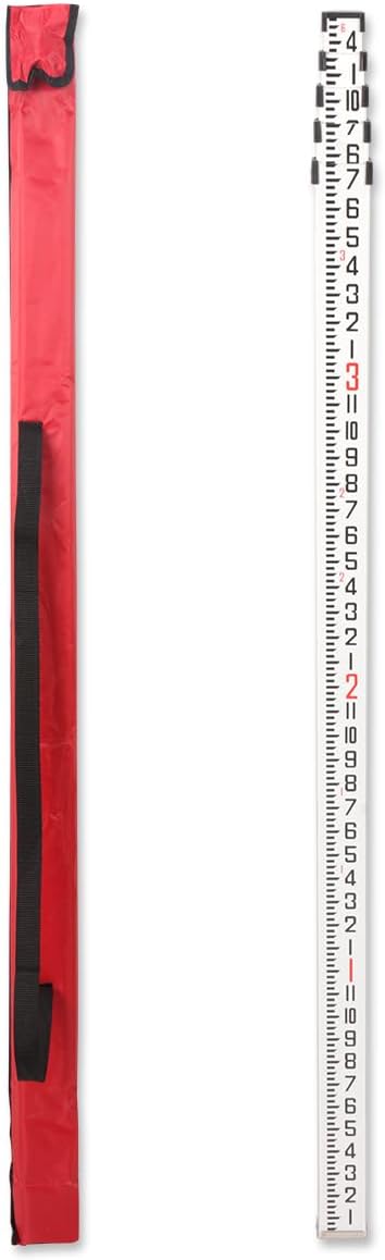 16-Foot Aluminum Grade Rod - 10ths Double-Sided Scale, 5-Section Telescopic Leveling Rod with Bubble Level & Carrying Case for Surveying, Laser Alignment, Walls, Floors