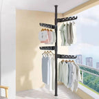 Telescopic Clothes Drying Rack, Floor to Ceiling, 4 Adjustable Arms, 360° Rotating, 43-122 inches, Black