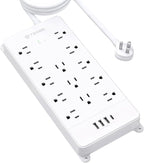 TROND Surge Protector Power Strip 10 ft Cord - Long Extension Cord, 4000J, 13 Widely Outlets with USB C Ports, Flat Plug, Wall Mount, 1875W, Home Gaming Dorm Room Essentials, ETL Listed, White