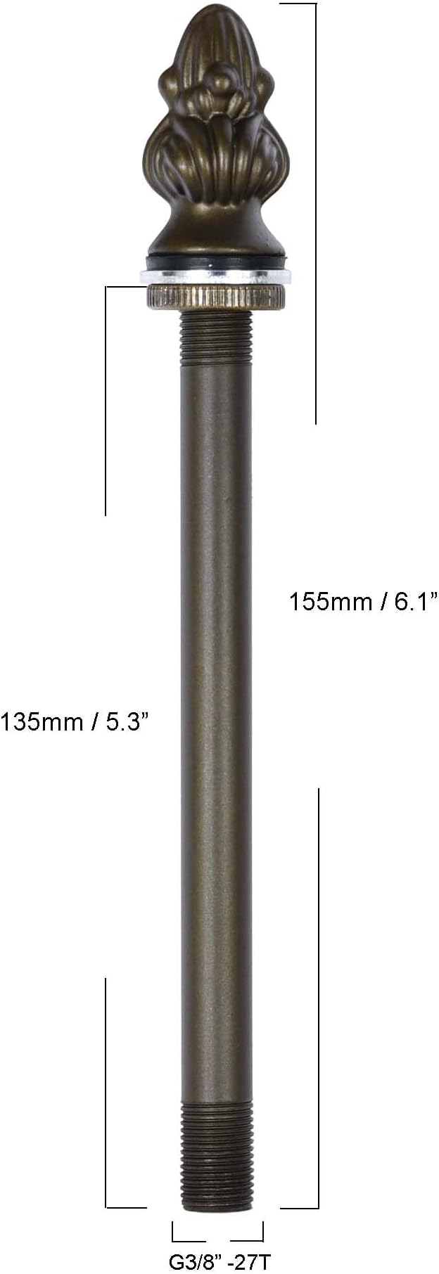 Bieye SS023 Lampshade Support with Finial for Tiffany Style Stained Glass Floor Lamp Table Lamp (G3/8 135mm Acorn)