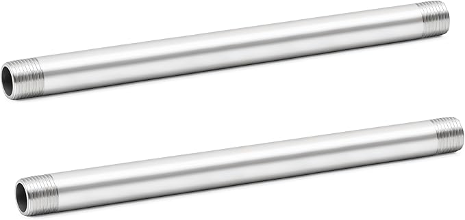 ChillWaves 304 Stainless Steel Pipe Fitting, Nipple Cast Pipe 1/4" NPT Male x 1/4" NPT Male Thread 12" Length(300MM)(2-PACK)