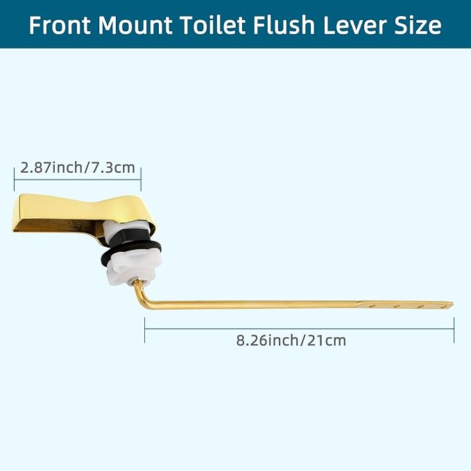 Hygie Rinse Metal Toilet Handle Lever Flush Replacement, Universal Front Mount Toilet Handle with Stainless Steel Flapper Chains, Toilet Repair Kit, Shiny Gold