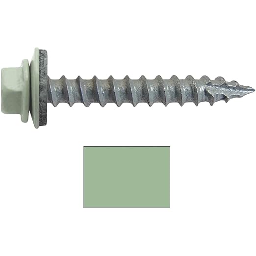 #14 Metal ROOFING SCREWS (250) Screws x 1-1/2" PATINA GREEN Hex Head Sheet Metal Roof Screw. Self starting/tapping metal to wood sheet metal siding screws-EPDM washer. for corrugated roofing