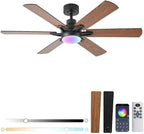 52in Ceiling Fans with Lights RGB Ceiling Fan with Light and Remote/APP Control,Low Profile Ceiling Fans with Lights for Bedroom,Living Room,Kids Room,3CCT Dimmable Modern Ceiling Fan, 8 Speeds,Brown