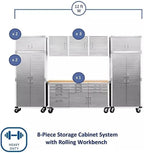 Heavy Duty 8-Piece Steel Garage Cabinet Storage Set with Rolling Workbench, 12 Feet Wide (White)