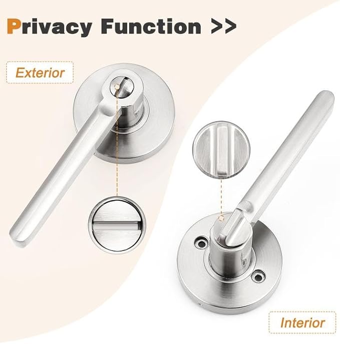 Probrico Interior Brushed Nickel Door Handle, Slim Handed Privacy Door Handles, Keyless Door Levers Lockset for Bedroom and Bathroom (8 Pack, Modern)