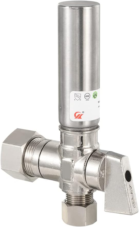EFIELD 1/4 Turn Stop Angle Valve, 1/2" Nominal (5/8" OD) Compression x 3/8" OD With Stainless Steel Water Hammer Arrestor Chrome Plated Brass,(ARSTRVLV001)