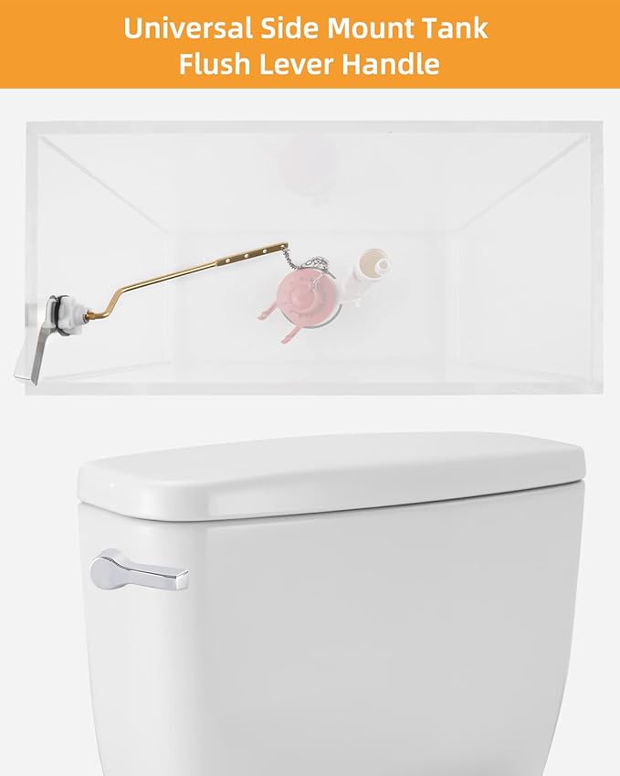 Hibbent Universal Metal Side Mount Toilet Handle Replacement Kit, Brass Toilet Flush Tank Lever with Stainless Steel Flapper Chains for Most Toilets, Chrome Finish