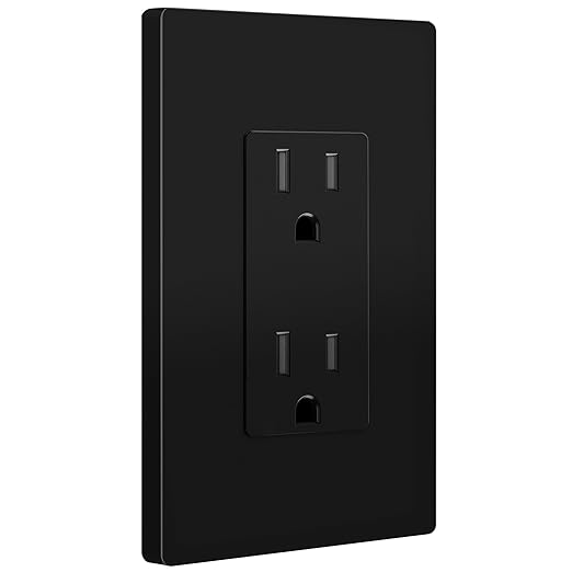 ENERLITES 10 Pack Black Decorator Receptacle with Screwless Wall Plate, Standard Electrical Wall Outlet, 15A 125V, Self-Grounding, 2-Pole, 3-Wire, 5-15R, UL Listed, 61502-TR-BKSID, Tamper Resistant