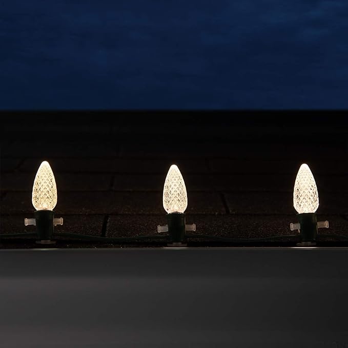 Wintergreen Lighting 25 Pack OptiCore LED C9 Warm White Christmas Light Bulbs - White Bulbs C9 LED Christmas Lights Heavy Duty Shatterproof E17 Bulbs/Base (Warm White Faceted)