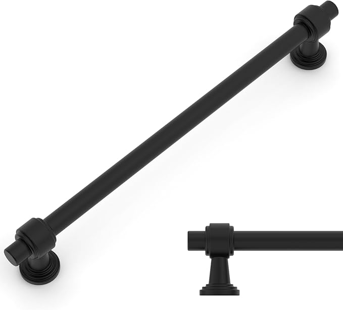 Amerdeco 10 Pack Matte Black Cabinet Pulls 10 Inch(254mm) Hole Center Drawer Pulls Cabinet Hardware Kitchen Cabinet Handles for Bathroom Dresser Pulls ZH0069