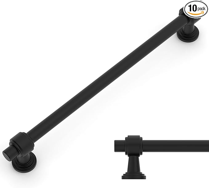 Amerdeco 10 Pack Matte Black Cabinet Pulls 7.5 Inch(192mm) Hole Center Drawer Pulls Cabinet Hardware Kitchen Cabinet Handles for Bathroom ZH0069