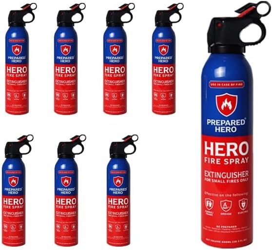 Prepared Hero Fire Spray - Mini Fire Extinguishers for House, Car, Garage - Kitchen Small Fire Extinguisher for Home, 100% Organic - Compact, Portable & Easy to Use, Non-Toxic - 8 Pack