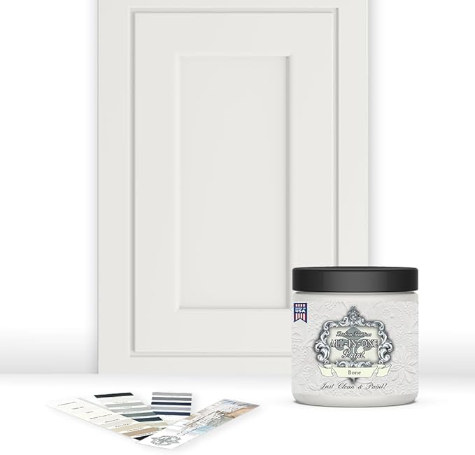 ALL-IN-ONE Paint, Durable cabinet and furniture paint. Built in primer and top coat, no sanding needed. Includes our 30 featured color card - Bone (off white), 8oz Sample