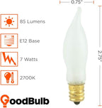 GoodBulb 7 Watt Flame Tip Candelabra Light Bulbs CA6 Frosted Finish E12 Base 2700K Soft White CFF Dimmable 7W 85 Lumens Decorative Chandelier Bulbs Incandescent 12 Pack