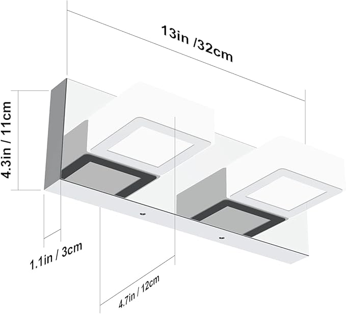 Ralbay Modern LED Vanity Light 2 Light Acrylic Stainless Steel for Bathroom Vanity Lighting Fixtures Cool White 6000K