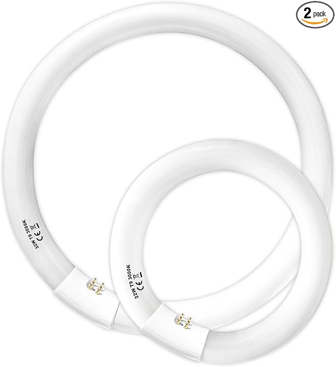 FC12T9/WW 32 Watt and FC8T9/KB 22W Set, 8 inch T9 22W and 12'' 32W Circular Fluorescent Light Bulbs Warm White, Circle Light Bulb 3000K, FC12T8/WW 3500 Lumen G10Q Base