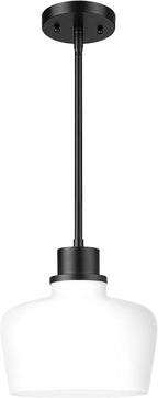 Emak Modern 10 Inch Milk Glass Pendant Lights Kitchen Island, Farmhouse Black Pendant Light Fixtures Large Hanging Lights for Kitchen, Dining Room, PL126-BK-ML