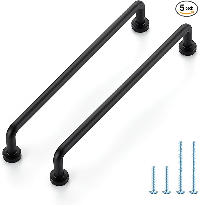 JOY DECOR Cabinet Pulls – 6-1/4 Inch Hole Center, Matte Black, 5 Pack, Zinc Alloy Cabinet Handles for Drawers & Cupboard – Vintage Style Hardware for Kitchen, Bathroom, Dresser, Furniture Makeover